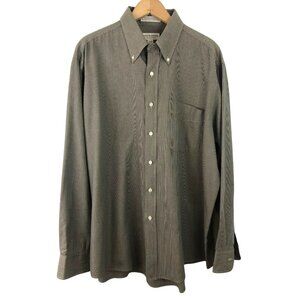 Hathaway Mens Size 17-35 Brown Red Houndstooth Plaid Button Up Long Sleeve Shirt